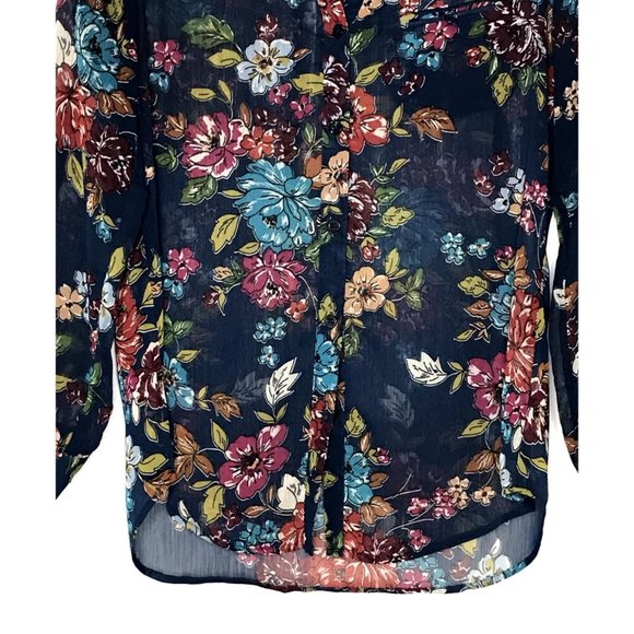 NEW Kut From The Kloth Sinclair Navy Blue Sheer Floral Blouse Size Small - Picture 8 of 12